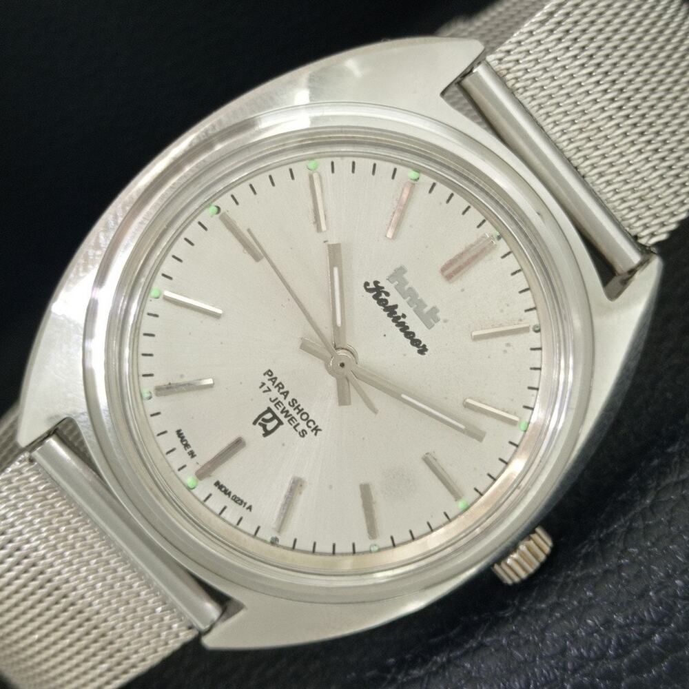 Vintage 1988 HMT Manual Wound Mens Silver Watch & Silver accents